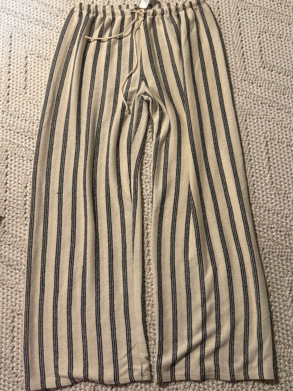 Zara Cream & Black Striped Drawstring Wide-Leg Lounge Beach Boho Pants - Picture 3 of 7